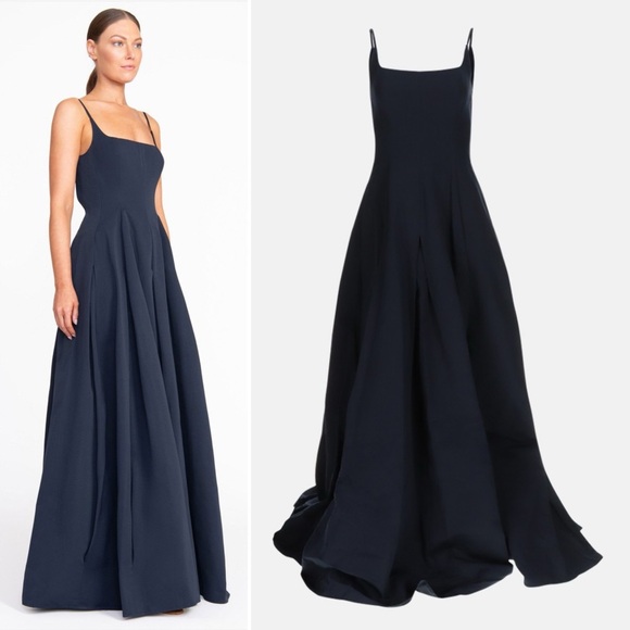 STAUD Joli Open-Back Full Skirt Maxi Dress Gown Navy Blue NWT Size 4 - Picture 13 of 16